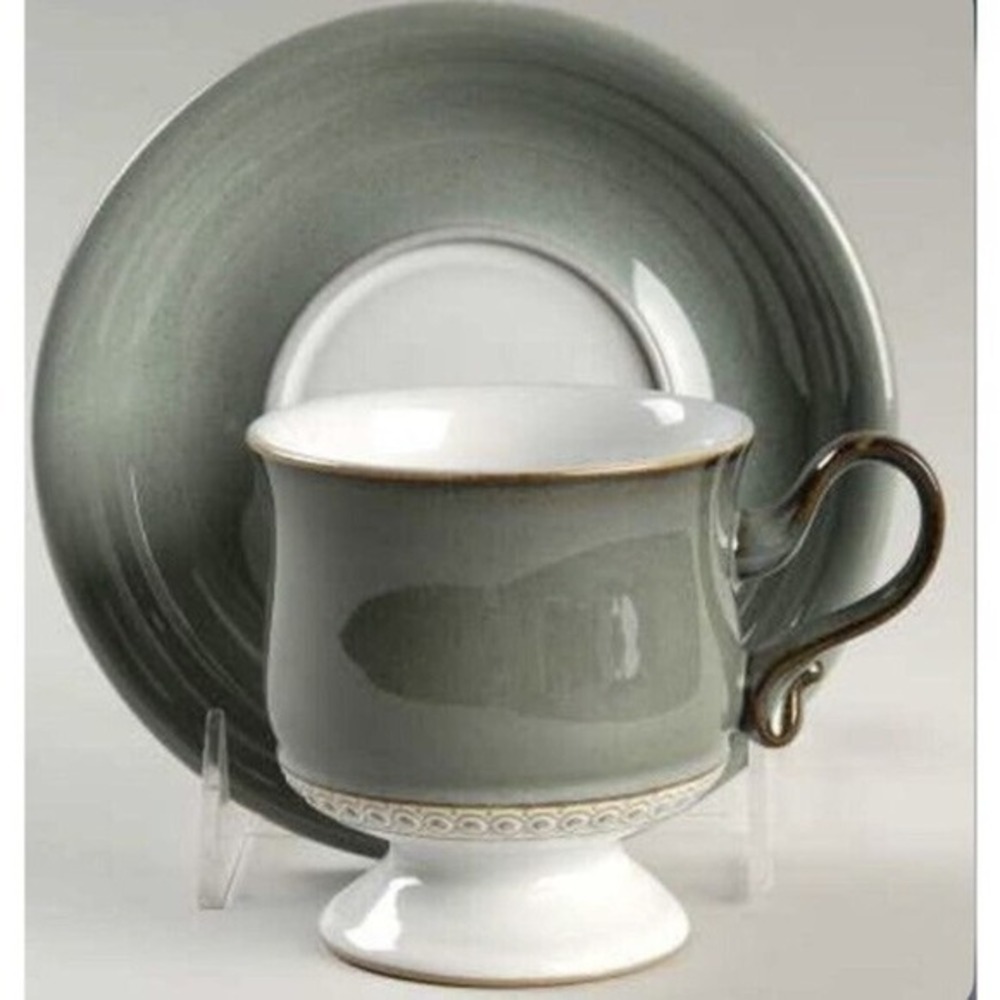 Blue Denby Green Venice Footed Cup & Saucer EUC
